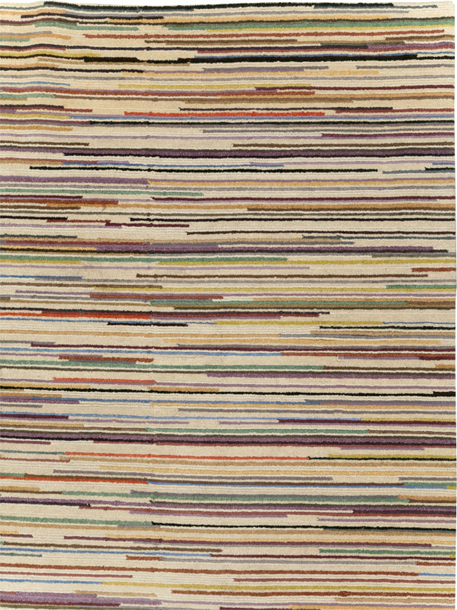 Contemporary Turkish Striped Room Size Carpet, No.31335 - Gss