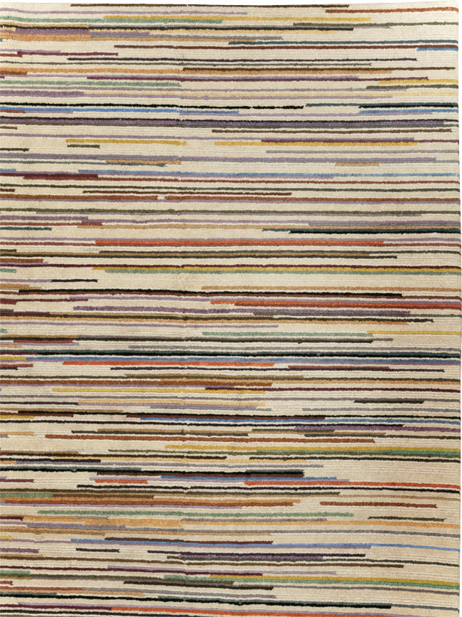 Contemporary Turkish Striped Room Size Carpet, No.31335 - Gss