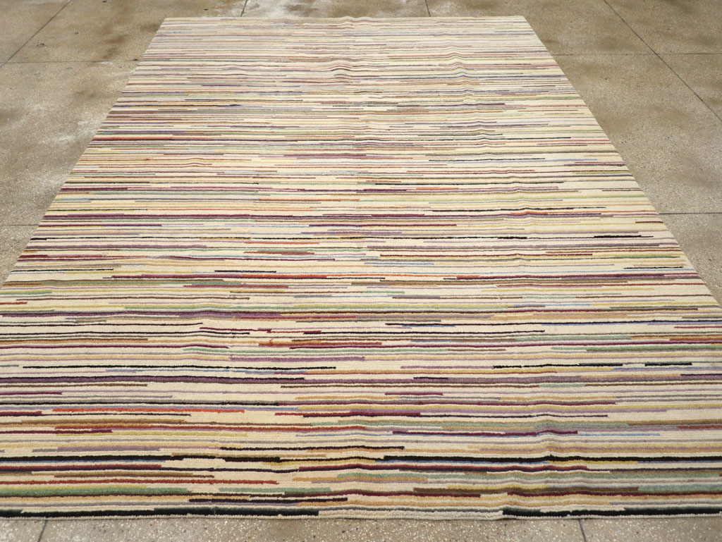 Contemporary Turkish Striped Room Size Carpet, No.31335 - Gss