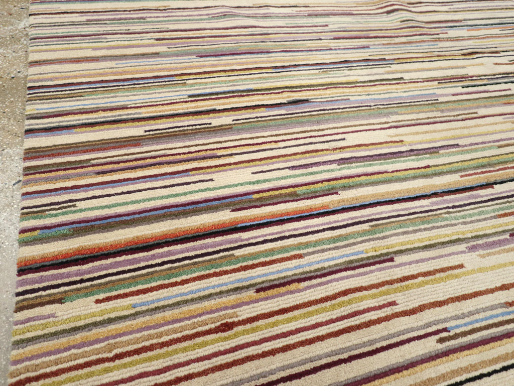 Contemporary Turkish Striped Room Size Carpet, No.31335 - Gss