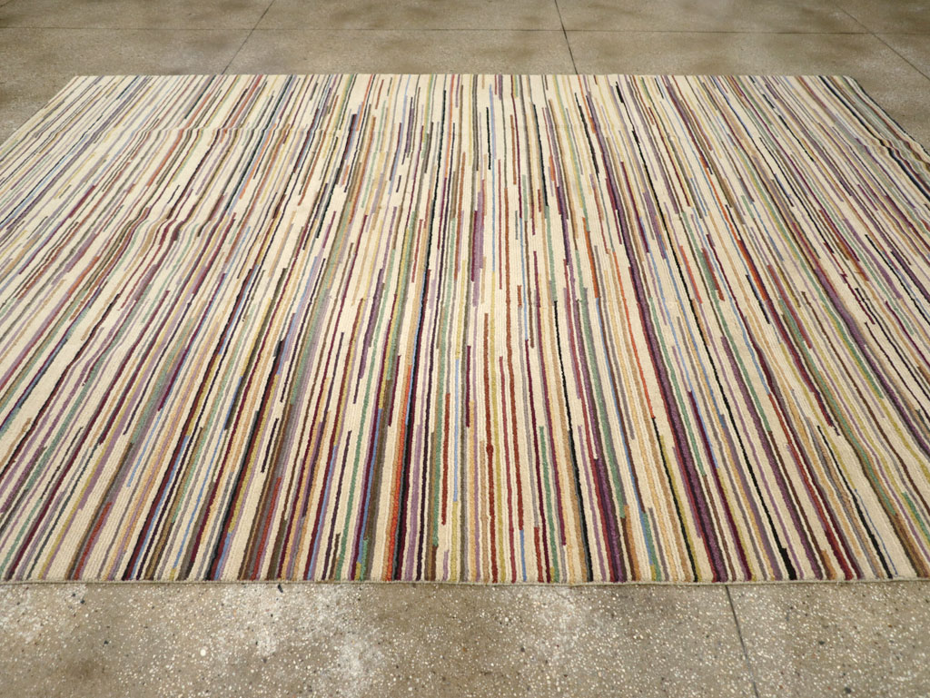 Contemporary Turkish Striped Room Size Carpet, No.31335 - Gss