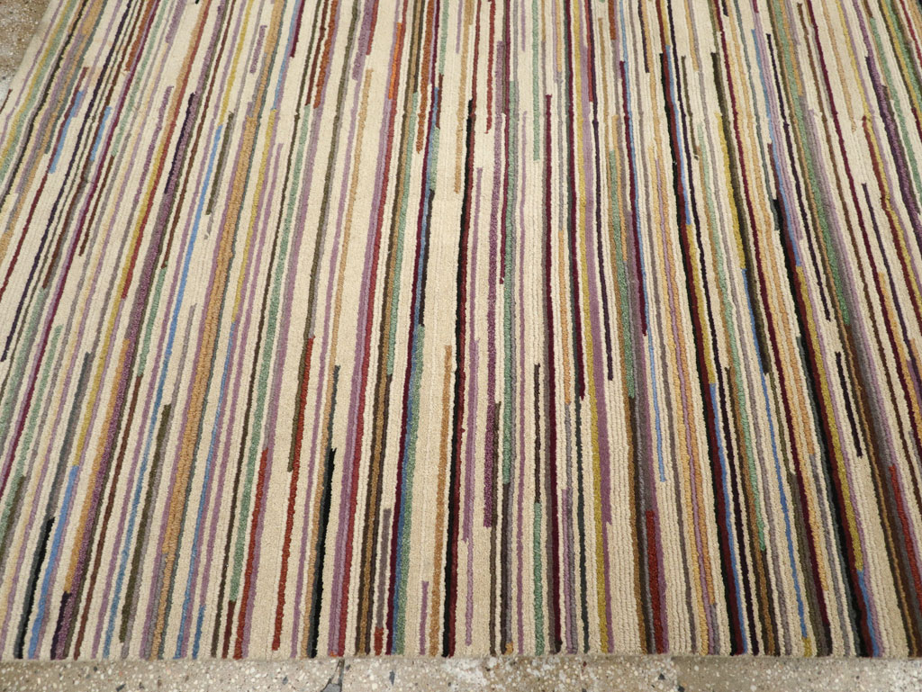 Contemporary Turkish Striped Room Size Carpet, No.31335 - Gss