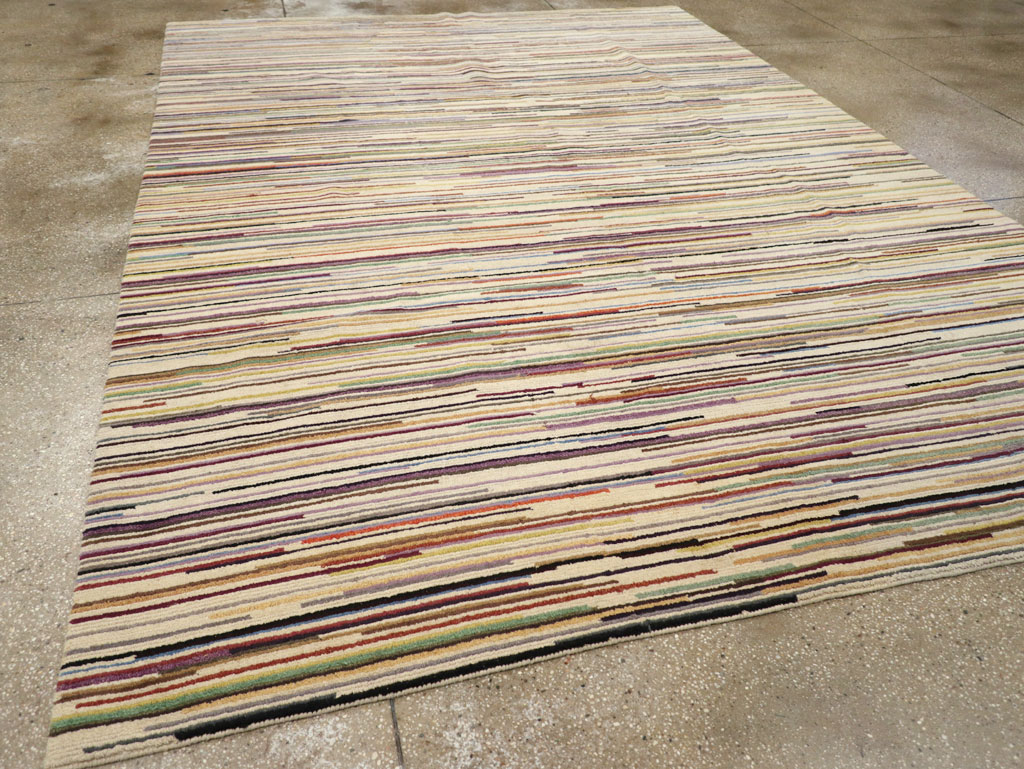Contemporary Turkish Striped Room Size Carpet, No.31335 - Gss