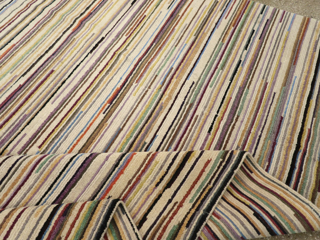 Contemporary Turkish Striped Room Size Carpet, No.31335 - Gss
