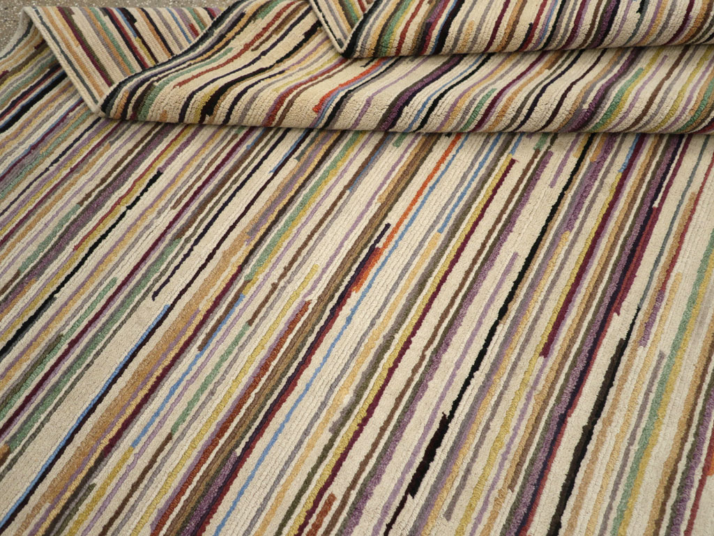 Contemporary Turkish Striped Room Size Carpet, No.31335 - Gss