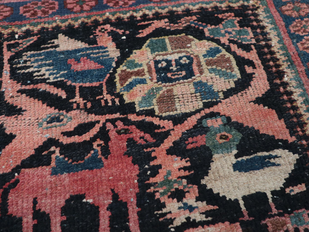 Antique Persian Kurdish Pictorial Throw Rug, No.31345 - Gss