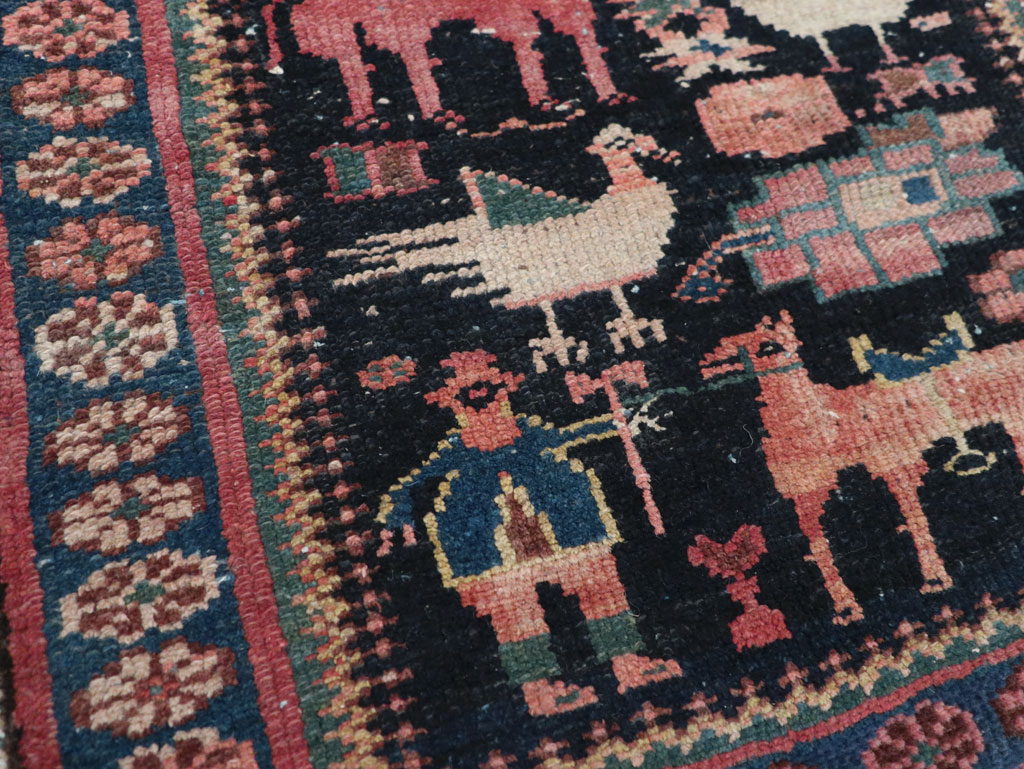 Antique Persian Kurdish Pictorial Throw Rug, No.31345 - Gss