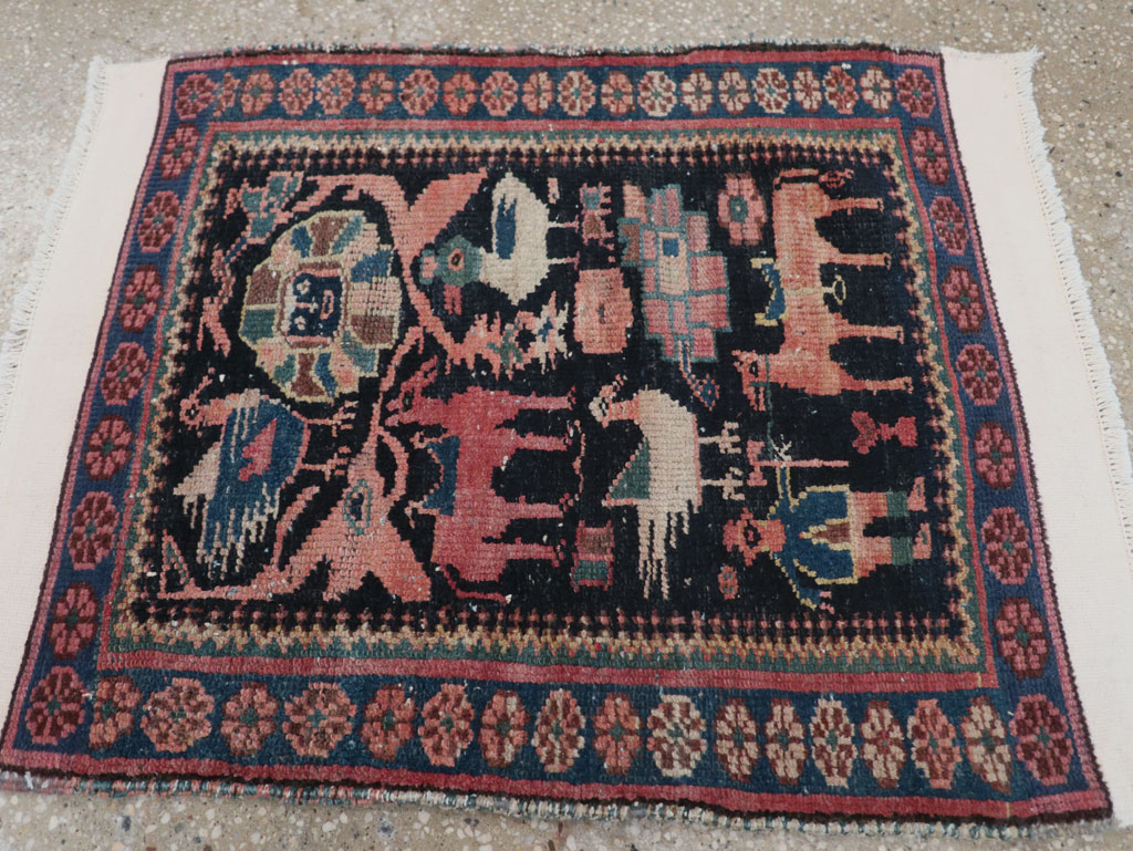 Antique Persian Kurdish Pictorial Throw Rug, No.31345 - Gss