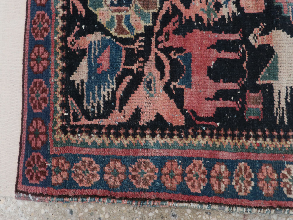 Antique Persian Kurdish Pictorial Throw Rug, No.31345 - Gss