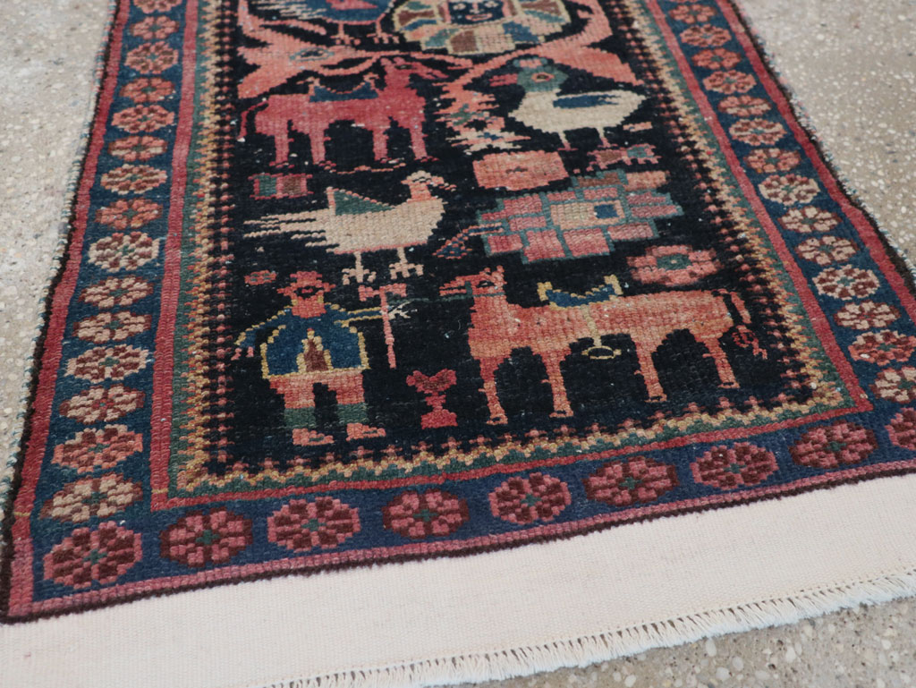 Antique Persian Kurdish Pictorial Throw Rug, No.31345 - Gss