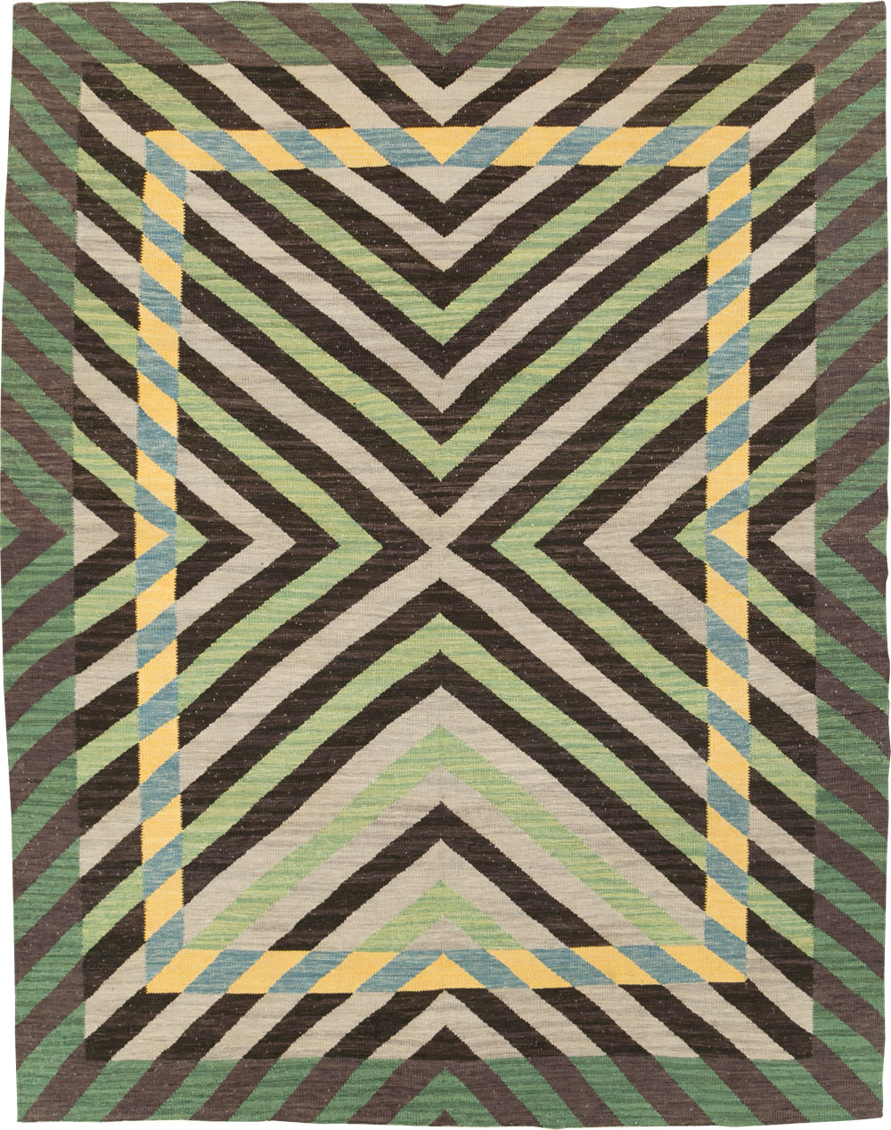 Contemporary Turkish Flatweave Room Size Carpet, No.31348 - Gss