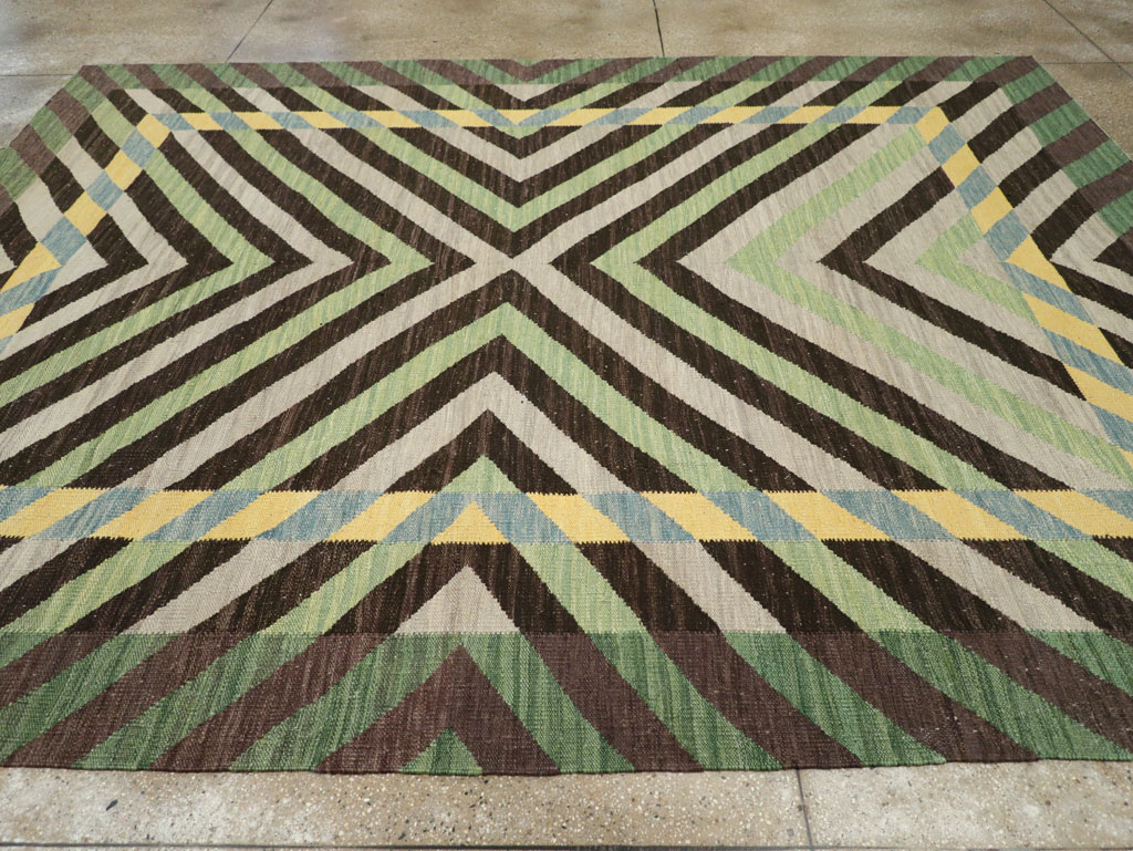 Contemporary Turkish Flatweave Room Size Carpet, No.31348 - Gss