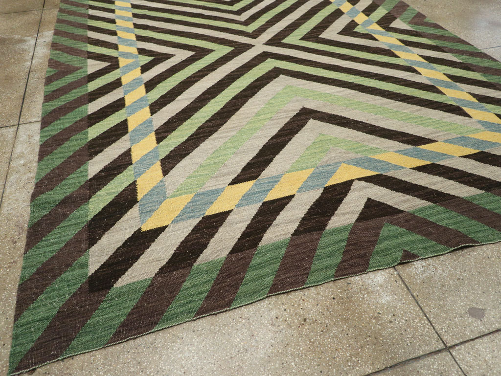 Contemporary Turkish Flatweave Room Size Carpet, No.31348 - Gss