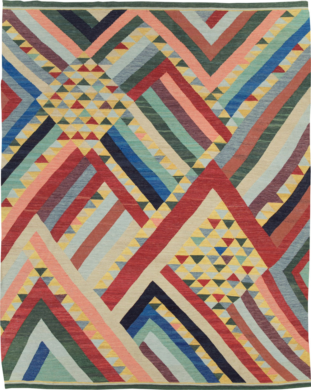 Contemporary Turkish Flatweave Room Size Carpet, No.31401 - Gss