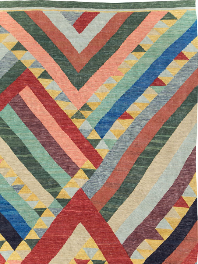 Contemporary Turkish Flatweave Room Size Carpet, No.31401 - Gss
