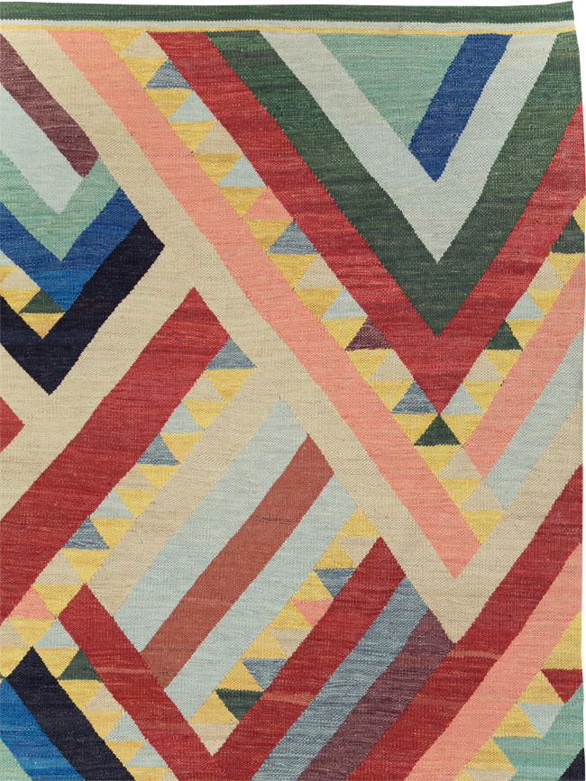 Contemporary Turkish Flatweave Room Size Carpet, No.31401 - Gss