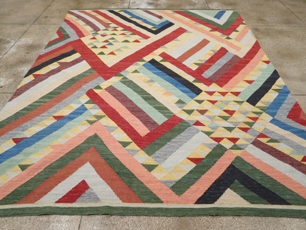 Contemporary Turkish Flatweave Room Size Carpet, No.31401 - Gss