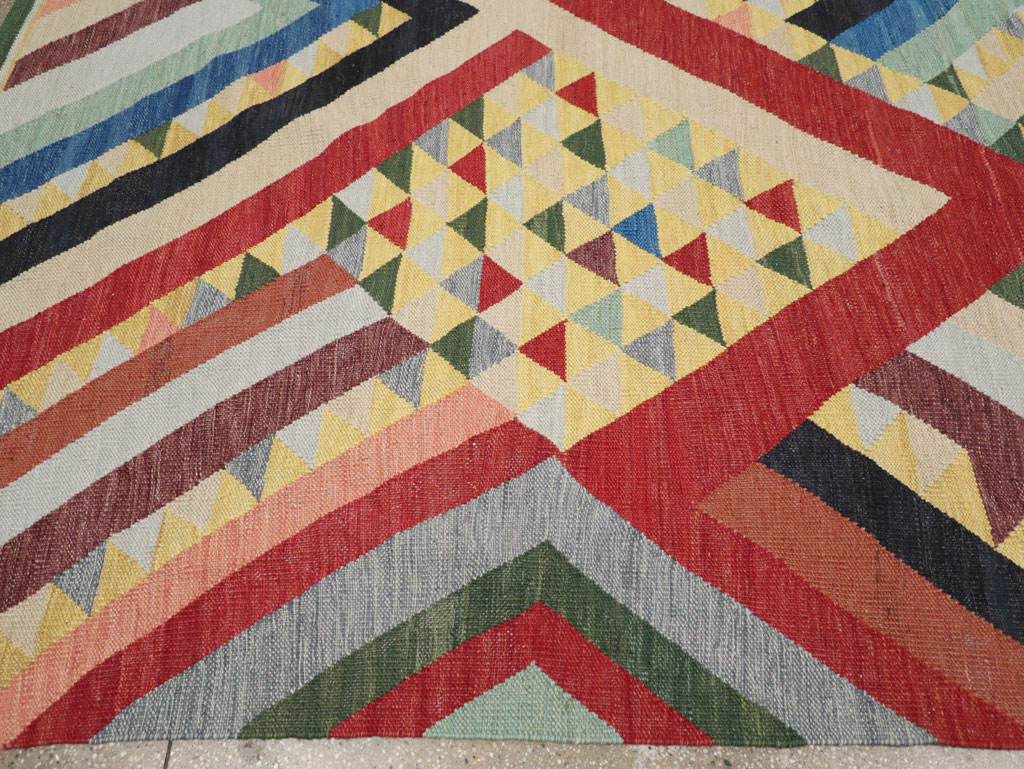 Contemporary Turkish Flatweave Room Size Carpet, No.31401 - Gss