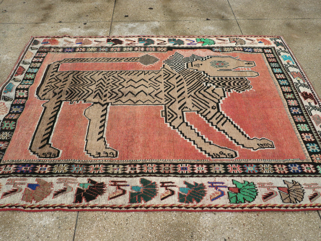 Vintage Persian Pictorial Gabbeh Accent Carpet, No.31410 - Gss