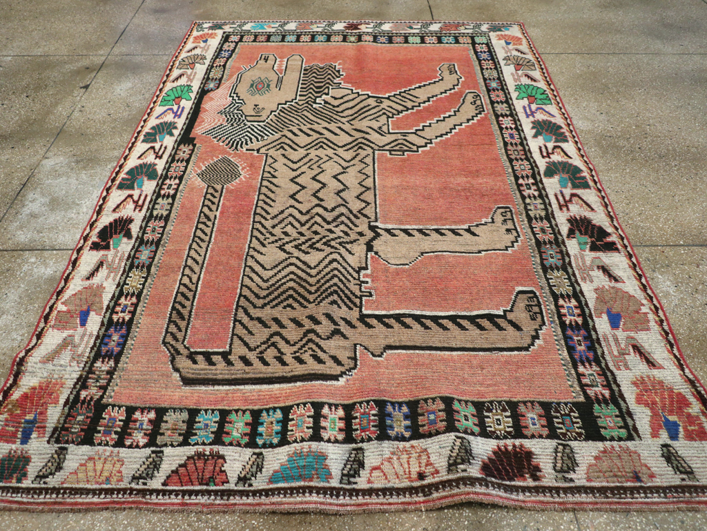 Vintage Persian Pictorial Gabbeh Accent Carpet, No.31410 - Gss