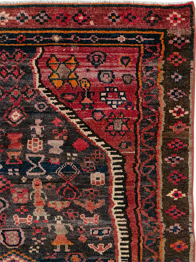Vintage Persian Hamadan Pictorial Accent Rug, No.31413 - Gss