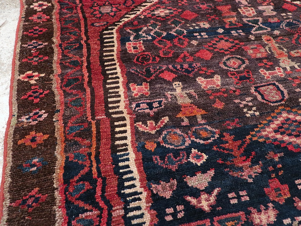 Vintage Persian Hamadan Pictorial Accent Rug, No.31413 - Gss