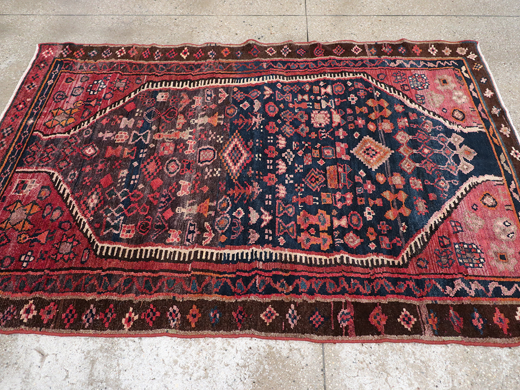 Vintage Persian Hamadan Pictorial Accent Rug, No.31413 - Gss