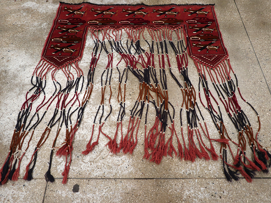 Vintage Central Asian Turkoman War Rug Style Door Hanging, No.31417 - Gss