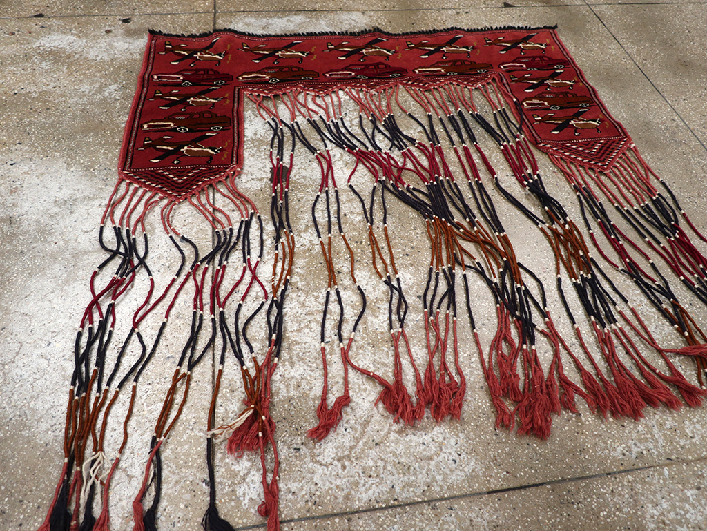 Vintage Central Asian Turkoman War Rug Style Door Hanging, No.31417 - Gss