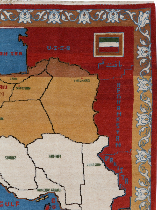 Vintage Persian Tabriz Pictorial Map Rug, No.31466 - Gss