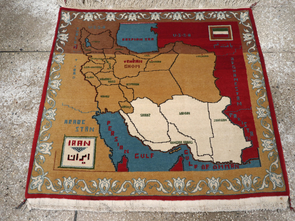 Vintage Persian Tabriz Pictorial Map Rug, No.31466 - Gss