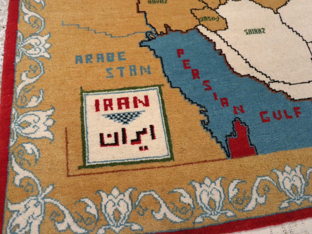 Vintage Persian Tabriz Pictorial Map Rug, No.31466 - Gss