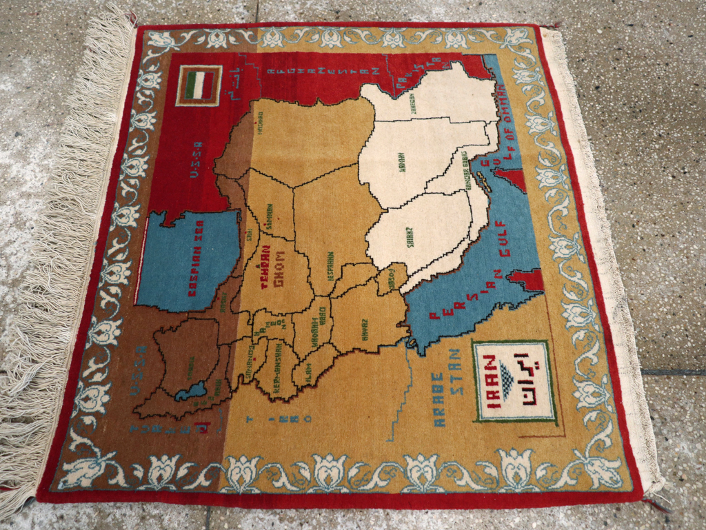 Vintage Persian Tabriz Pictorial Map Rug, No.31466 - Gss