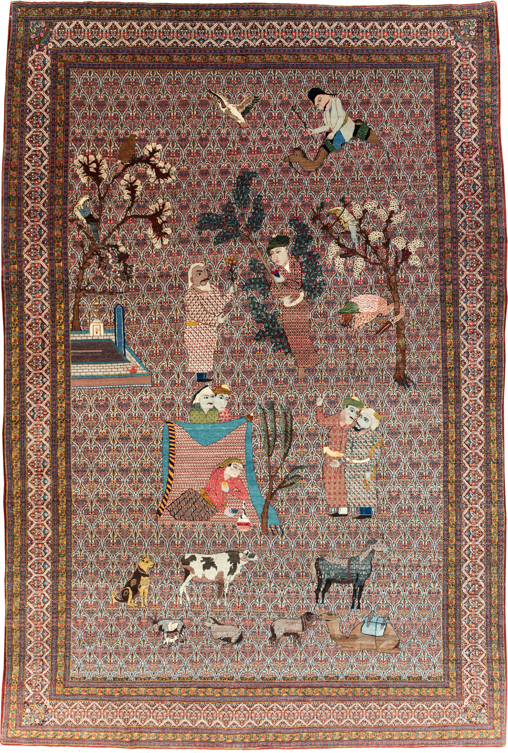 Antique Persian Tabriz Pictorial Room Size Carpet, No.31468 - Gss