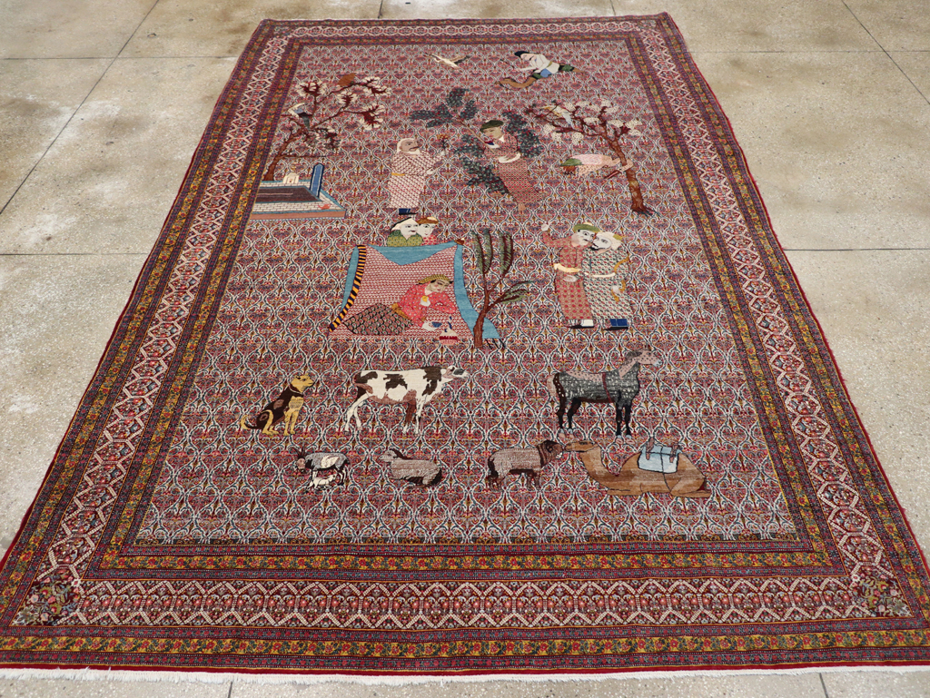 Antique Persian Tabriz Pictorial Room Size Carpet, No.31468 - Gss