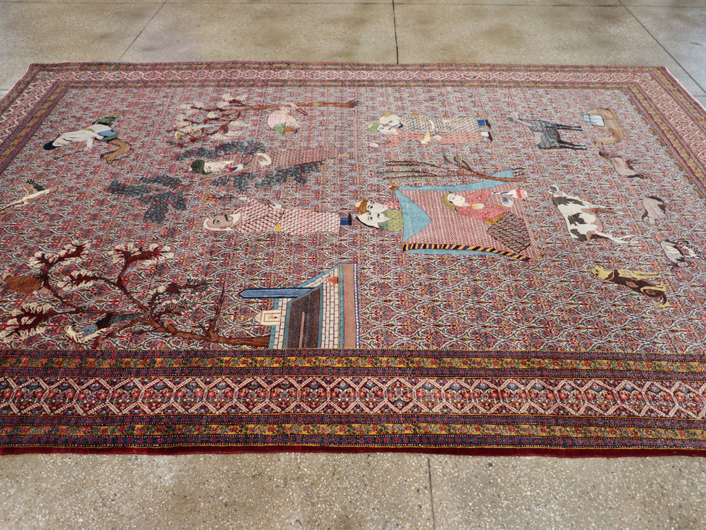 Antique Persian Tabriz Pictorial Room Size Carpet, No.31468 - Gss