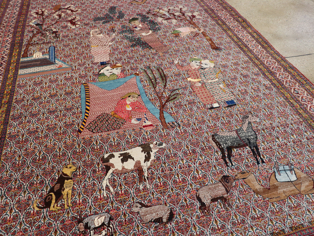 Antique Persian Tabriz Pictorial Room Size Carpet, No.31468 - Gss