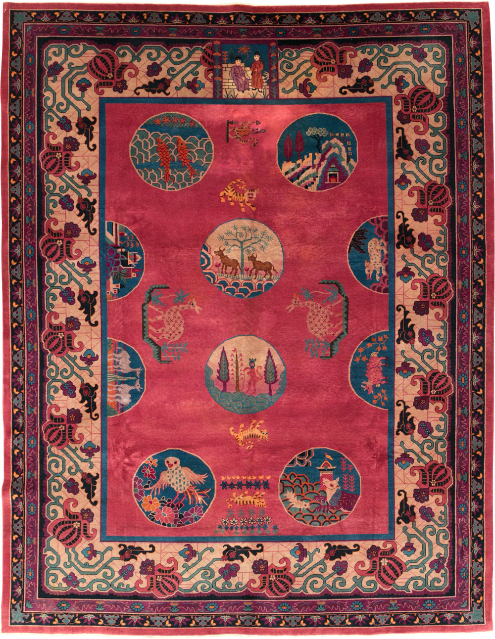 Vintage Chinese Pictorial Art Deco Room Size Carpet, No.31475 - Gss