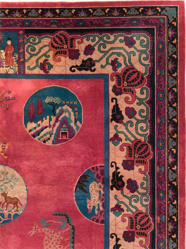 Vintage Chinese Pictorial Art Deco Room Size Carpet, No.31475 - Gss