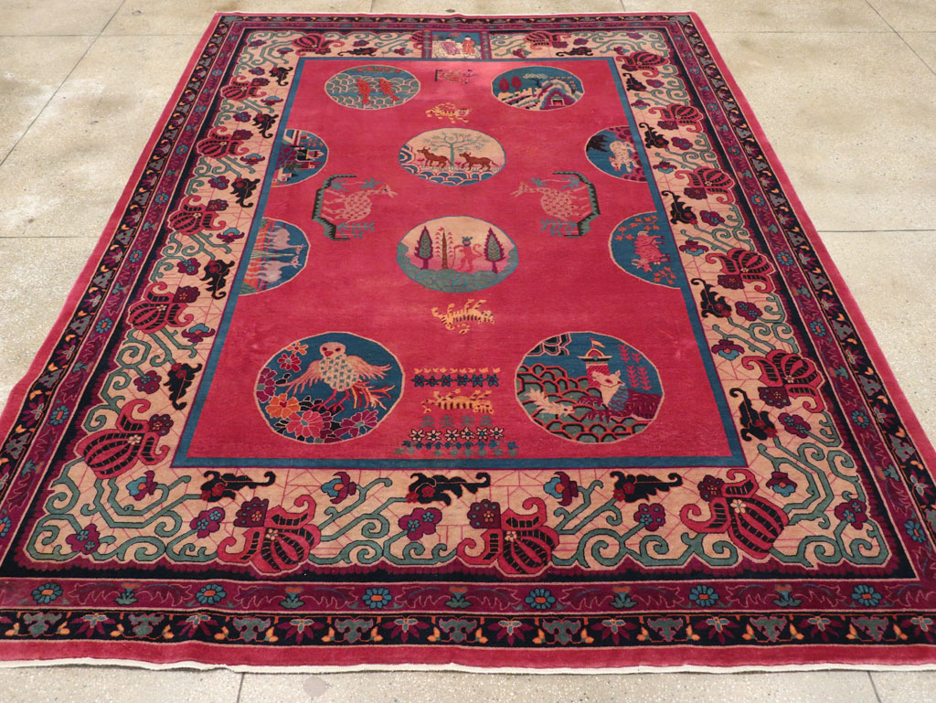 Vintage Chinese Pictorial Art Deco Room Size Carpet, No.31475 - Gss