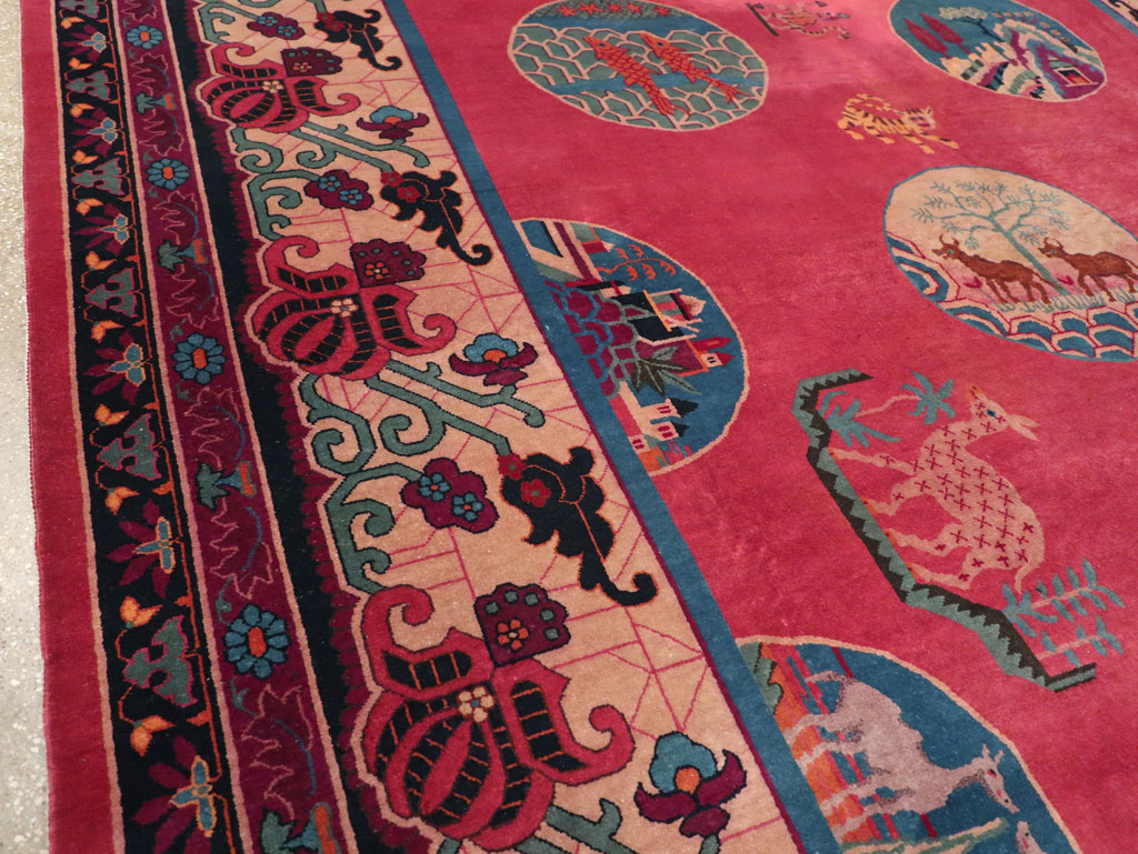 Vintage Chinese Pictorial Art Deco Room Size Carpet, No.31475 - Gss