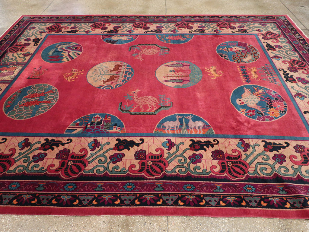 Vintage Chinese Pictorial Art Deco Room Size Carpet, No.31475 - Gss