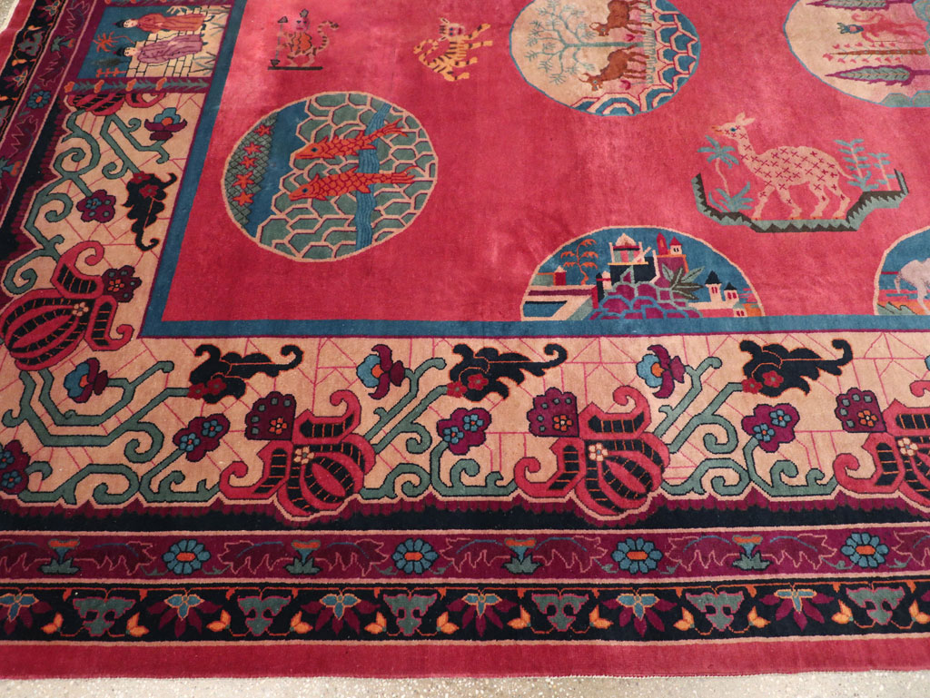 Vintage Chinese Pictorial Art Deco Room Size Carpet, No.31475 - Gss