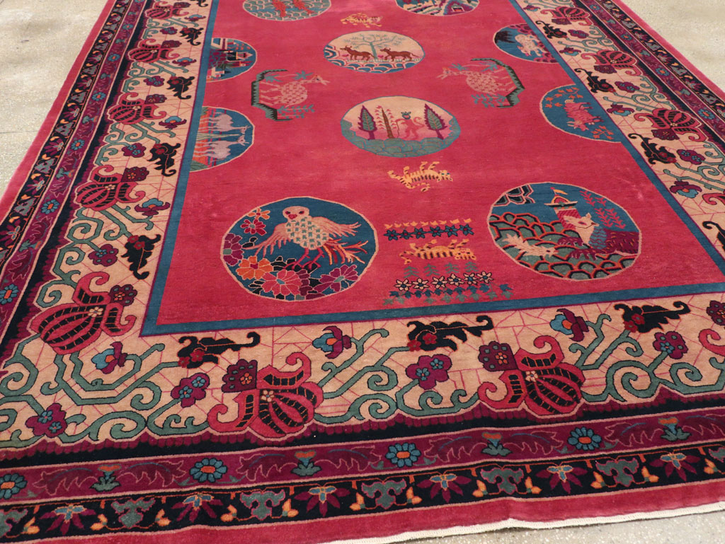 Vintage Chinese Pictorial Art Deco Room Size Carpet, No.31475 - Gss