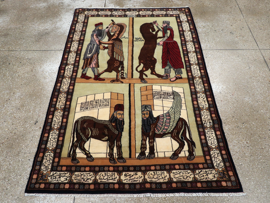 Vintage Turkish Zanjan Pictorial Accent Rug, No.31477 - Gss