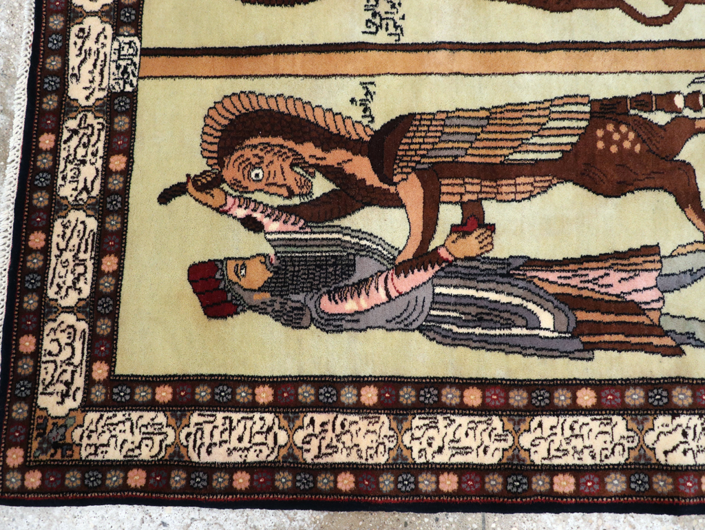 Vintage Turkish Zanjan Pictorial Accent Rug, No.31477 - Gss