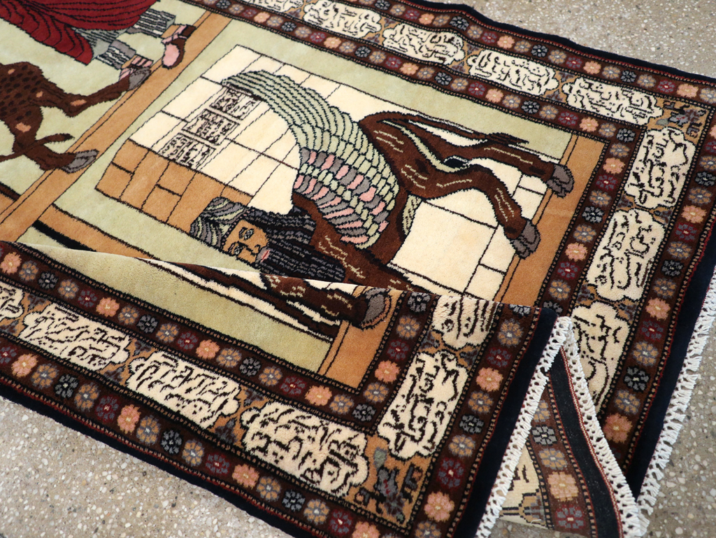 Vintage Turkish Zanjan Pictorial Accent Rug, No.31477 - Gss