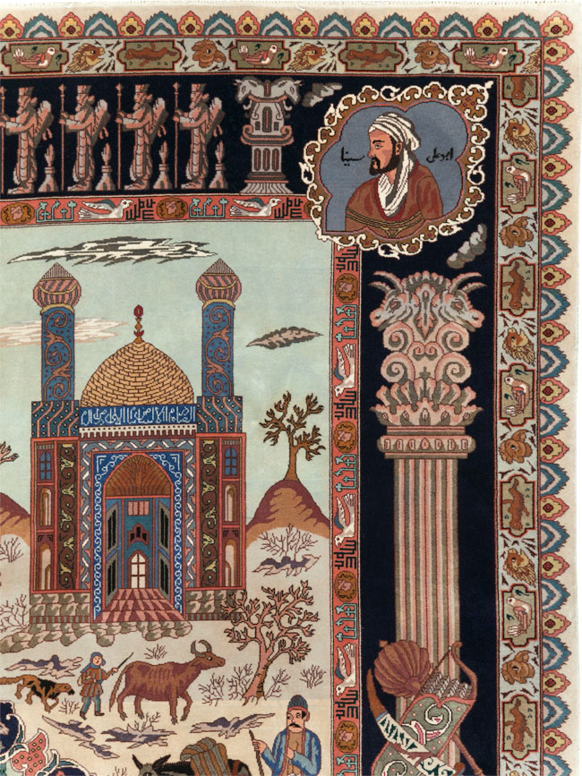 Vintage Persian Tabriz Pictorial Zodiac Accent Carpet, No.31489 - Gss