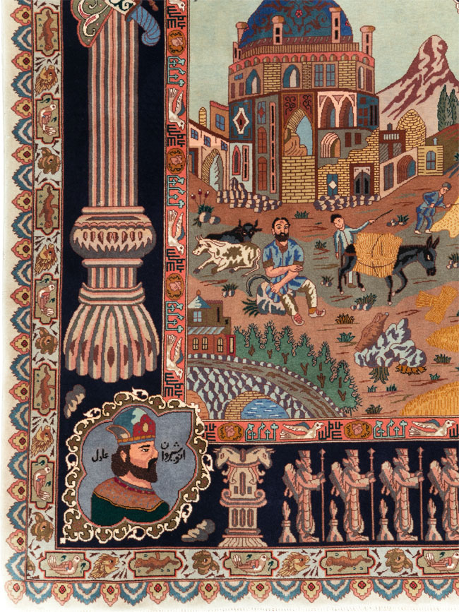 Vintage Persian Tabriz Pictorial Zodiac Accent Carpet, No.31489 - Gss