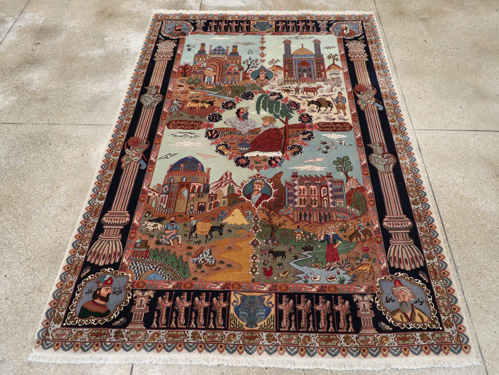 Vintage Persian Tabriz Pictorial Zodiac Accent Carpet, No.31489 - Gss